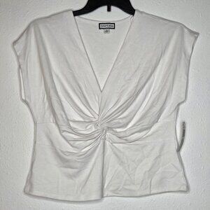 Sam & Jess Solid-Color Twist-Front V-Neck Top - White, M